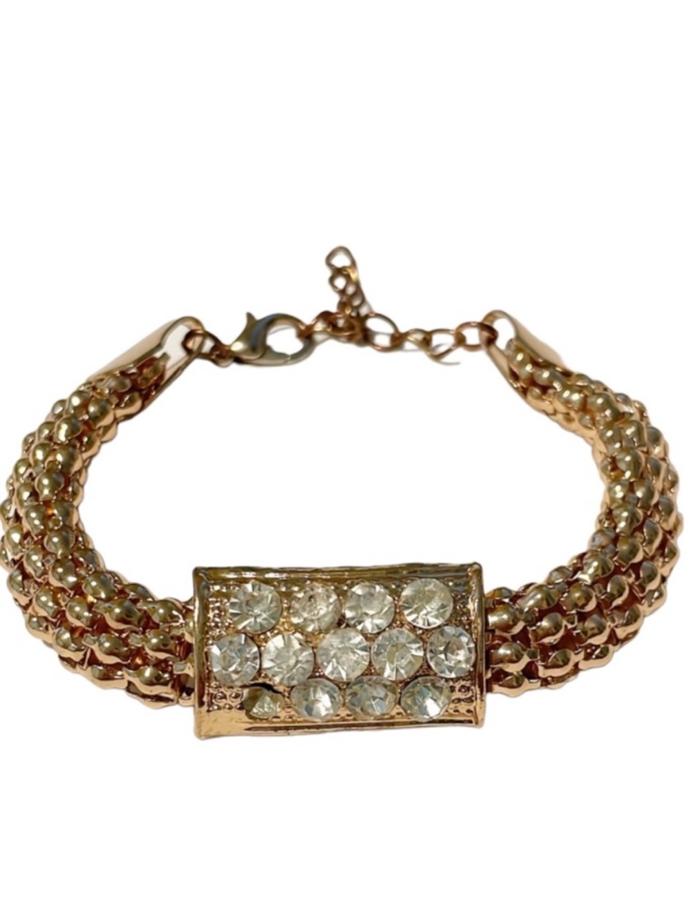 Vintage gold mesh rhinestone adjustable clasp bracelet